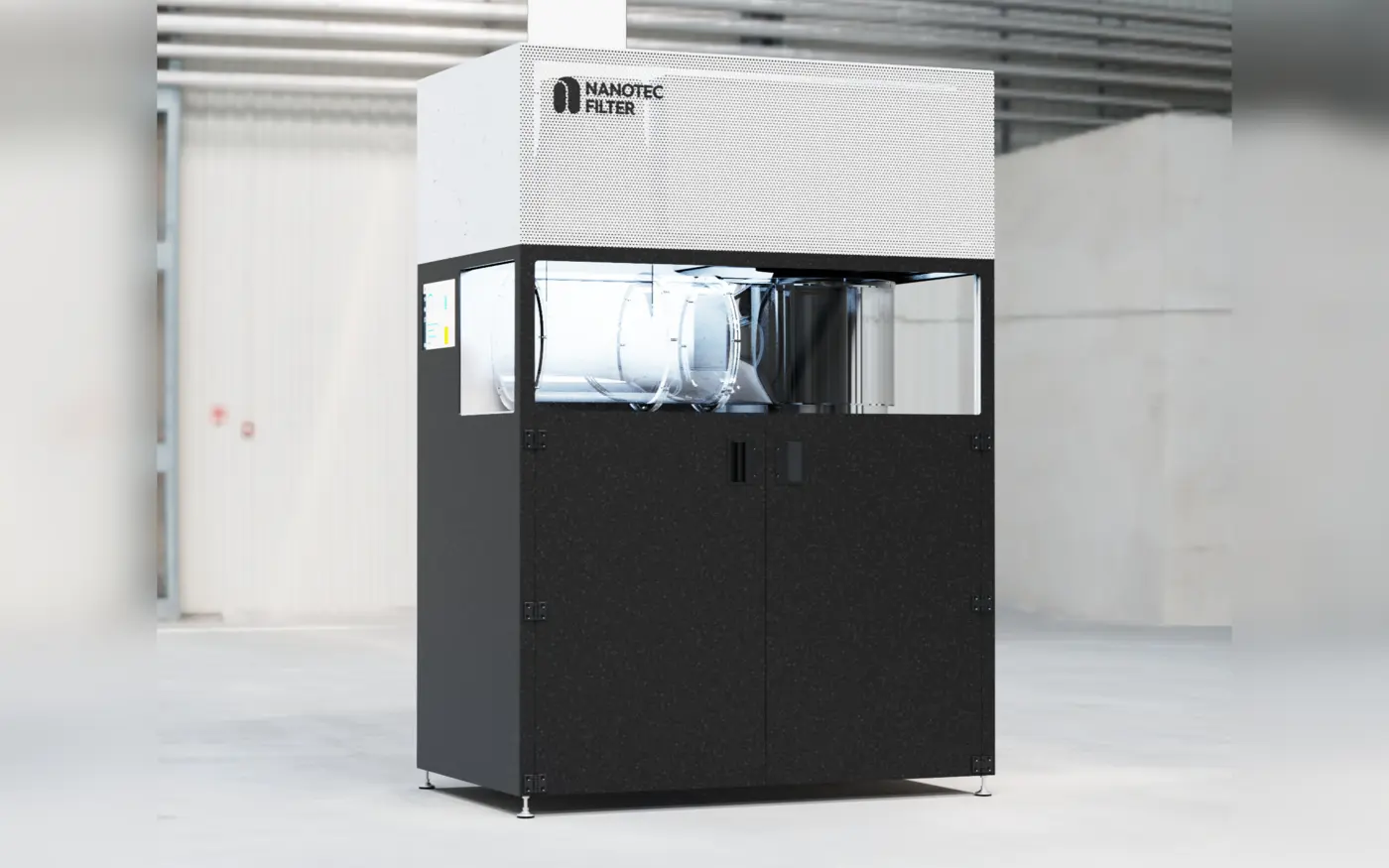 Module AERO - rendu 3D en vue trois-quarts montrant le bloc de filtration par voie humide.