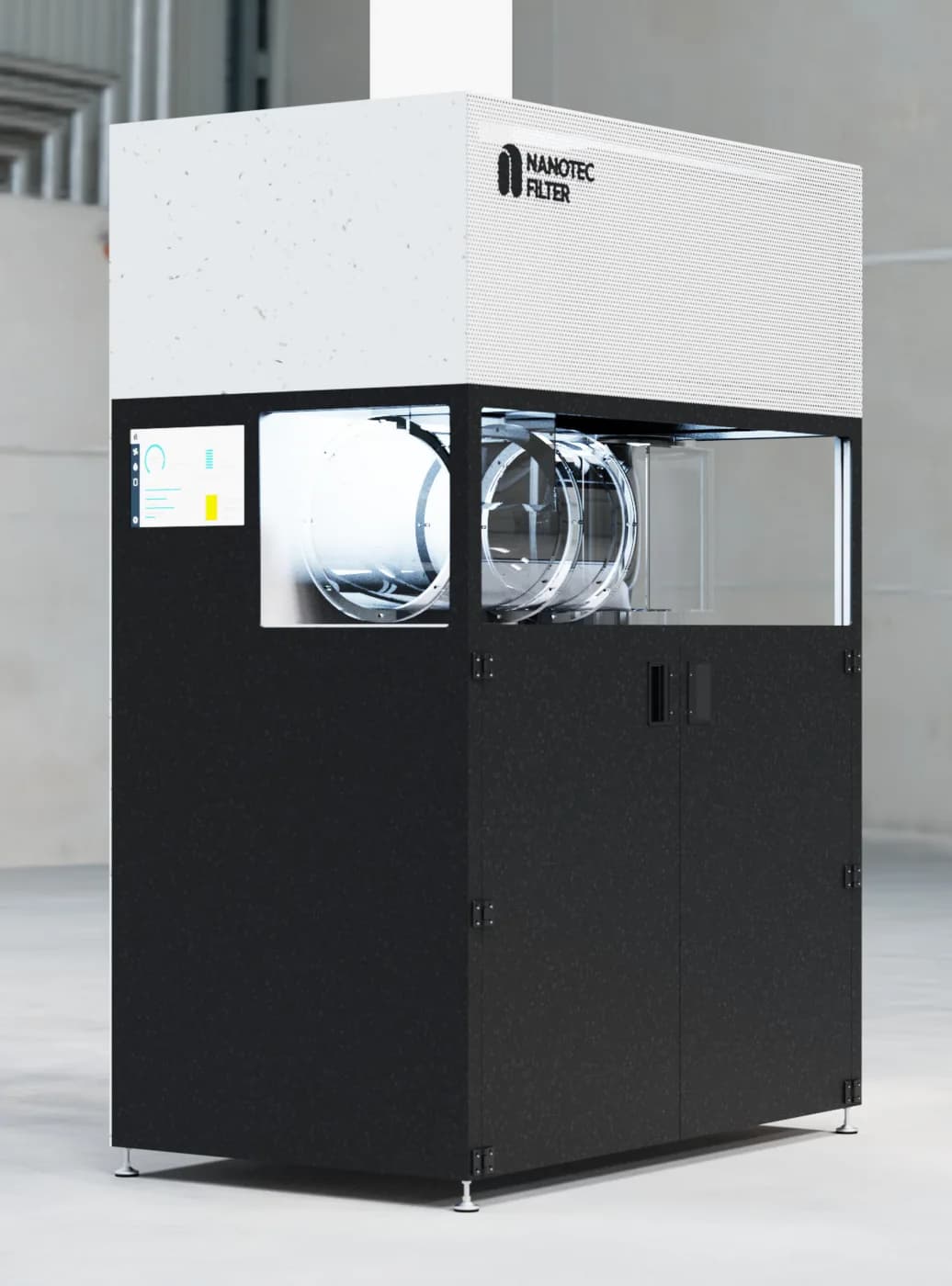Module AERO - vue latérale, écran de pilotage et bloc de filtration